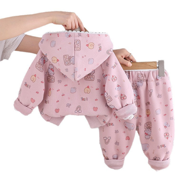 Long sleeved three piece baby and toddler clothing set