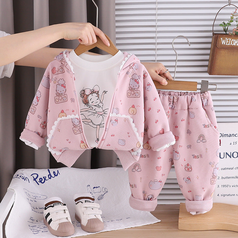 Long sleeved three piece baby and toddler clothing set