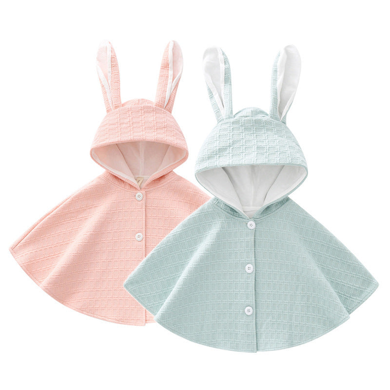 Children's Cloak with Bunny Ears, Cute Baby Poncho, Adorable Girls' Shawl, Toddler Outerwear Coat